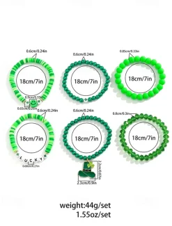 St. Patrick's Day Lucky Charm Bracelets – Irish Green Beaded Stretch Bracelet Set for Women, Festive Holiday Accessories with Shamrock and Letter Details