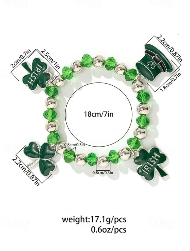 St. Patrick's Day Lucky Charm Bracelets – Irish Green Beaded Stretch Bracelet Set for Women, Festive Holiday Accessories with Shamrock and Letter Details