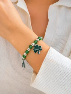 St. Patrick's Day Lucky Charm Bracelets – Irish Green Beaded Stretch Bracelet Set for Women, Festive Holiday Accessories with Shamrock and Letter Details