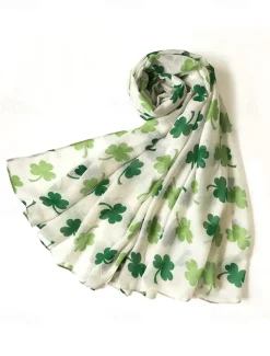 St. Patrick's Day Shamrock Scarf for Women, Lightweight Clover Print Wrap, Festive Green Accessory for Holiday Celebrations, Parties, and Everyday Wear
