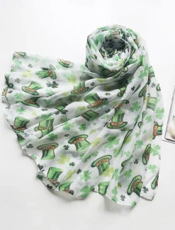 St. Patrick's Day Shamrock Scarf for Women, Lightweight Clover Print Wrap, Festive Green Accessory for Holiday Celebrations, Parties, and Everyday Wear