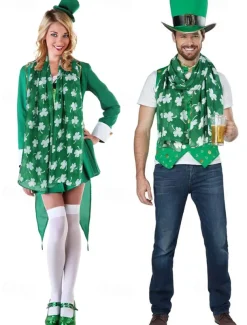 St. Patrick's Day Shamrock Scarf for Women, Lightweight Clover Print Wrap, Festive Green Accessory for Holiday Celebrations, Parties, and Everyday Wear