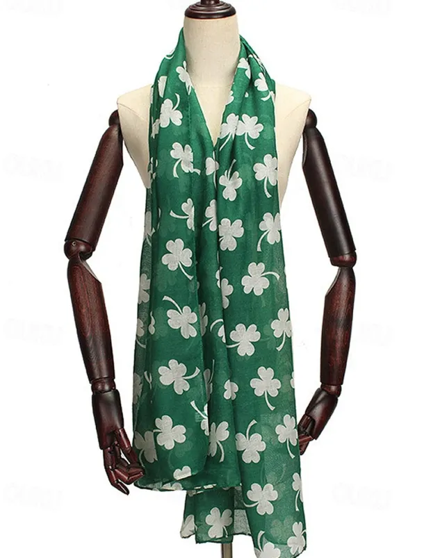 St. Patrick's Day Shamrock Scarf for Women, Lightweight Clover Print Wrap, Festive Green Accessory for Holiday Celebrations, Parties, and Everyday Wear