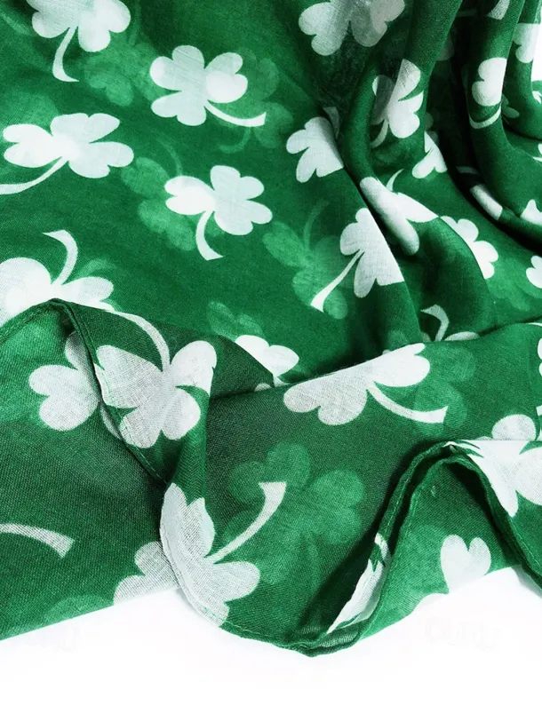 St. Patrick's Day Shamrock Scarf for Women, Lightweight Clover Print Wrap, Festive Green Accessory for Holiday Celebrations, Parties, and Everyday Wear