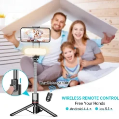 Stable Selfie Stick Tripod With Fill Light 44 Inch Extendable Selfie Stick With Wireless Remote And Tripod Stand 360 Rotation For IPhone 14/13/12/11 Pro/XS Max/XS/XR/X/8/7 Samsung And Smartphone