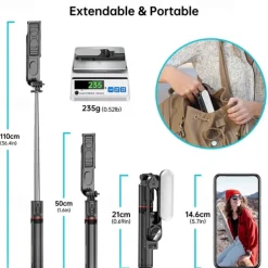 Stable Selfie Stick Tripod With Fill Light 44 Inch Extendable Selfie Stick With Wireless Remote And Tripod Stand 360 Rotation For IPhone 14/13/12/11 Pro/XS Max/XS/XR/X/8/7 Samsung And Smartphone