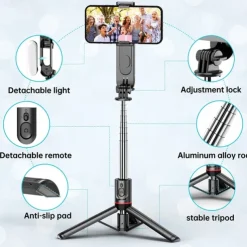 Stable Selfie Stick Tripod With Fill Light 44 Inch Extendable Selfie Stick With Wireless Remote And Tripod Stand 360 Rotation For IPhone 14/13/12/11 Pro/XS Max/XS/XR/X/8/7 Samsung And Smartphone