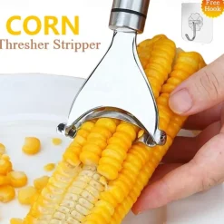 Stainless Steel Corn Stripper with Self-adhesive Hook Corns Threshing Corn Thresher Stripper Peeler Corn Kerneler Peeler Fruit Vegetable Kitchen Gadgets