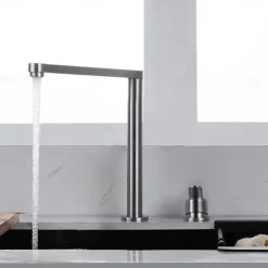 Stainless Steel Kitchen Faucet Sink Mixer Folding Vessel Tap, Single Handle 360 Degree Swivel with G1/2 Cold and Hot Hose