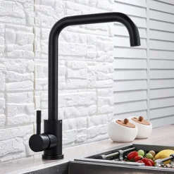 Stainless Steel Kitchen Sink Mixer Faucet, 360 Swivel Single Handle Kitchen Taps Deck Mounted, with Hot and Cold Water Hose Vessel Taps