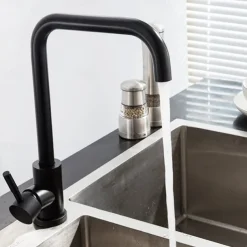 Stainless Steel Kitchen Sink Mixer Faucet, 360 Swivel Single Handle Kitchen Taps Deck Mounted, with Hot and Cold Water Hose Vessel Taps