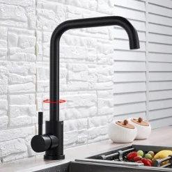 Stainless Steel Kitchen Sink Mixer Faucet, 360 Swivel Single Handle Kitchen Taps Deck Mounted, with Hot and Cold Water Hose Vessel Taps