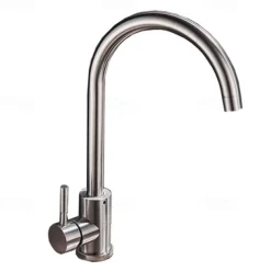 Stainless Steel Kitchen Sink Mixer Faucet, 360 Swivel Single Handle Kitchen Taps Deck Mounted, with Hot and Cold Water Hose Vessel Taps