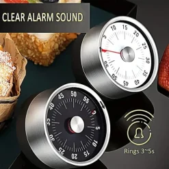Stainless Steel Mechanical Kitchen Cooking Timer Magnet Round Shape 60 Minutes Countdown Cooking Clock Alarm Time Reminder