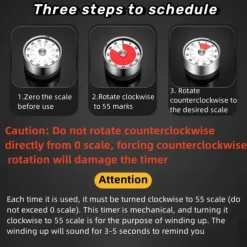 Stainless Steel Mechanical Kitchen Cooking Timer Magnet Round Shape 60 Minutes Countdown Cooking Clock Alarm Time Reminder