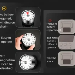 Stainless Steel Mechanical Kitchen Cooking Timer Magnet Round Shape 60 Minutes Countdown Cooking Clock Alarm Time Reminder