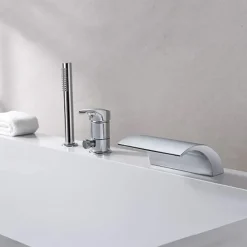 Stainless Steel Roman Tub Bathtub FaucetWaterfall Widespread Contemporary Chrome Ceramic Valve Bath Shower Mixer Taps with Hot and Cold Switch