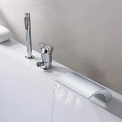 Stainless Steel Roman Tub Bathtub FaucetWaterfall Widespread Contemporary Chrome Ceramic Valve Bath Shower Mixer Taps with Hot and Cold Switch