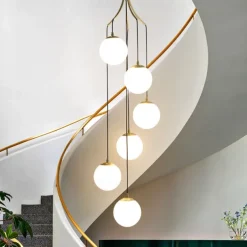 Staircase Chandelier 3/6/9 Light High Ceiling Modern LED Glass Round Nordic Art Chandelier Long Chandelier White Living Room Restaurant Hotel Corridor Entrance Stairs