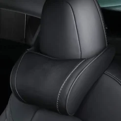 StarFire 1 Pack Genuine Leather Hanging Car Seat Pillow Neck Support Headrest for Tesla 3 S X Y Models Black Red Coffee Colors Optional