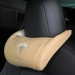 StarFire 1 Pack Genuine Leather Hanging Car Seat Pillow Neck Support Headrest for Tesla 3 S X Y Models Black Red Coffee Colors Optional