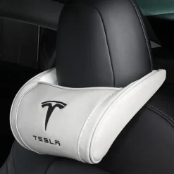 StarFire 1 Pack Genuine Leather Hanging Car Seat Pillow Neck Support Headrest for Tesla 3 S X Y Models Black Red Coffee Colors Optional