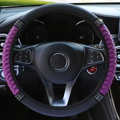 StarFire Four Seasons Universal Car Steering Wheel Cover 37-38cm Leather Embroidered Color Diamond-Studded Elastic Steering Wheel Cover