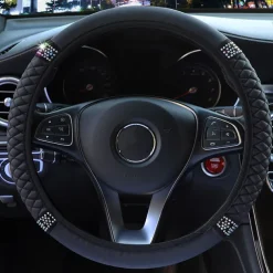 StarFire Four Seasons Universal Car Steering Wheel Cover 37-38cm Leather Embroidered Color Diamond-Studded Elastic Steering Wheel Cover