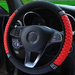 StarFire Four Seasons Universal Car Steering Wheel Cover 37-38cm Leather Embroidered Color Diamond-Studded Elastic Steering Wheel Cover