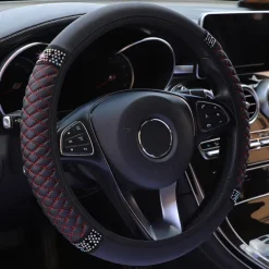StarFire Four Seasons Universal Car Steering Wheel Cover 37-38cm Leather Embroidered Color Diamond-Studded Elastic Steering Wheel Cover