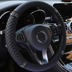 StarFire Four Seasons Universal Car Steering Wheel Cover 37-38cm Leather Embroidered Color Diamond-Studded Elastic Steering Wheel Cover