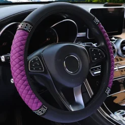 StarFire Four Seasons Universal Car Steering Wheel Cover 37-38cm Leather Embroidered Color Diamond-Studded Elastic Steering Wheel Cover