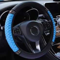 StarFire Four Seasons Universal Car Steering Wheel Cover 37-38cm Leather Embroidered Color Diamond-Studded Elastic Steering Wheel Cover