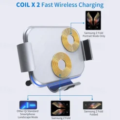 StarFire Wireless Car Charger For Galaxy Z Fold 4 3 2 iPhone Samsung W22 W21 Foldable Phone Holder Dual Coil Car Chargers Fast Charging