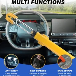 Steering Wheel Lock Anti Theft Car Device Steering Wheel Lock Anti-Theft Device Adjustable Length Clamp Double Row Atom Keys Steering Lock Car Steering Wheel Lock Heavy Duty Secure Device