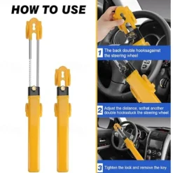 Steering Wheel Lock Anti Theft Car Device Steering Wheel Lock Anti-Theft Device Adjustable Length Clamp Double Row Atom Keys Steering Lock Car Steering Wheel Lock Heavy Duty Secure Device