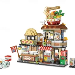 Street View Noodle Shop Mini Building Blocks MOC Creative Building Toys Model Set for Girls 7-9 Years Old 870 PCS Simulation Architecture Construction Toy Gift Idea for Kids Adults