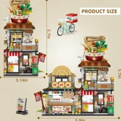 Street View Noodle Shop Mini Building Blocks MOC Creative Building Toys Model Set for Girls 7-9 Years Old 870 PCS Simulation Architecture Construction Toy Gift Idea for Kids Adults