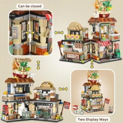 Street View Noodle Shop Mini Building Blocks MOC Creative Building Toys Model Set for Girls 7-9 Years Old 870 PCS Simulation Architecture Construction Toy Gift Idea for Kids Adults