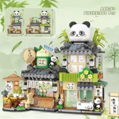 Street View Tea Shop Mini Building Blocks MOC Creative Building Toys Cute Panda Animals Building Set for Girls 6-12 Simulation Architecture Construction Toy Gift Idea for Kids Adults (860PCS)
