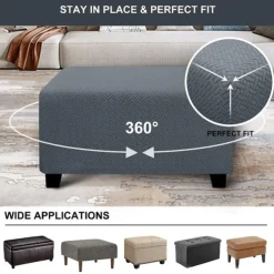 Stretch Ottoman Cover Square Ottoman Slipcovers Rectangular Foldable Storage Stool Cover Bench Cover Furniture Protector Soft Slipcover with Elastic Bottom