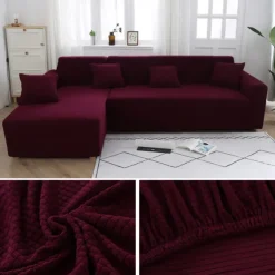 Stretch Sofa Cover Slipcover Jacquard Elastic Sectional Couch Armchair Loveseat 4 or 4 or 3 Seater Burgundy Red L Shape White Grey Black Plain Solid Color Soft Durable Washable(1 Free Cushion Cover)