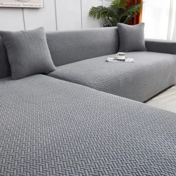 Stretch Sofa Cover Slipcover Jacquard Elastic Sectional Couch Armchair Loveseat 4 or 4 or 3 Seater Burgundy Red L Shape White Grey Black Plain Solid Color Soft Durable Washable(1 Free Cushion Cover)