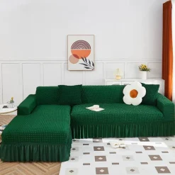 Stretch Sofa Cover Slipcover Jacquard Elastic Sectional Couch Armchair Loveseat 4 or 4 or 3 Seater Burgundy Red L Shape White Grey Black Plain Solid Color Soft Durable Washable(1 Free Cushion Cover)