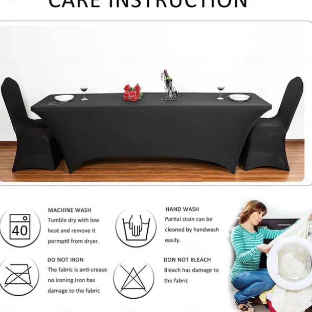 Stretch Spandex Table Cover for Standard Folding Tables - Universal Rectangular Fitted Tablecloth Protector for Wedding, Banquet and Party