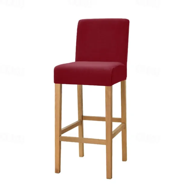 Stretch Velvet Bar Stool Cover Burgundy Counter Height Pub Chair Slipcover for Dining Room Cafe Non Slip with Elastic BottomThick Soft Style