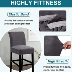 Stretch Velvet Bar Stool Cover Burgundy Counter Height Pub Chair Slipcover for Dining Room Cafe Non Slip with Elastic BottomThick Soft Style