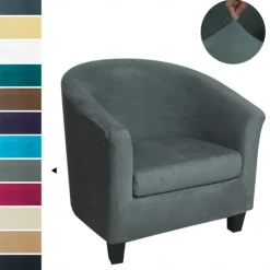 Stretch Velvet Club Chair Cover Barrel Chair Slipcover Elastic Armchair Single Sofa Cover Barrel Tub Chair for Cafe Hotel Coffee Shop Cross Border Soft Durable Washable