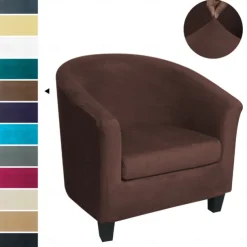Stretch Velvet Club Chair Cover Barrel Chair Slipcover Elastic Armchair Single Sofa Cover Barrel Tub Chair for Cafe Hotel Coffee Shop Cross Border Soft Durable Washable