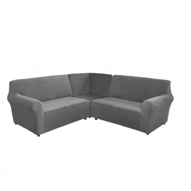 Stretch velvet 5-seater L-shaped sofa cover Solid color all-inclusive private seat pie corner L-shaped sofa cover
